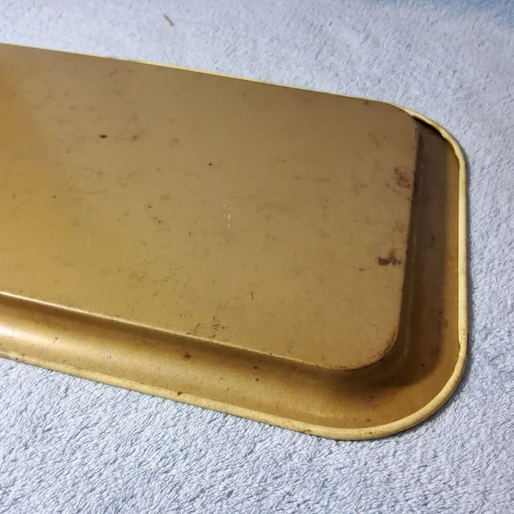 Vintage Serving Trays Cafeteria Lunch Metal Lap TV Marbled Gray Gold 14.5